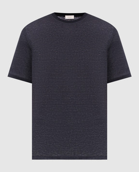 Agnona Blue linen T-shirt with logo embroidery TT11U3YY3007