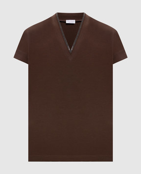 Brunello Cucinelli Brown T-shirt with monil chain M0T18BD222