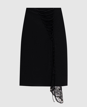 Alexander McQueen Black wool pencil skirt with lace A00047QJAAC