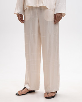 Toteme Beige silk trousers with monogram embroidery 263WRB0494FB0704