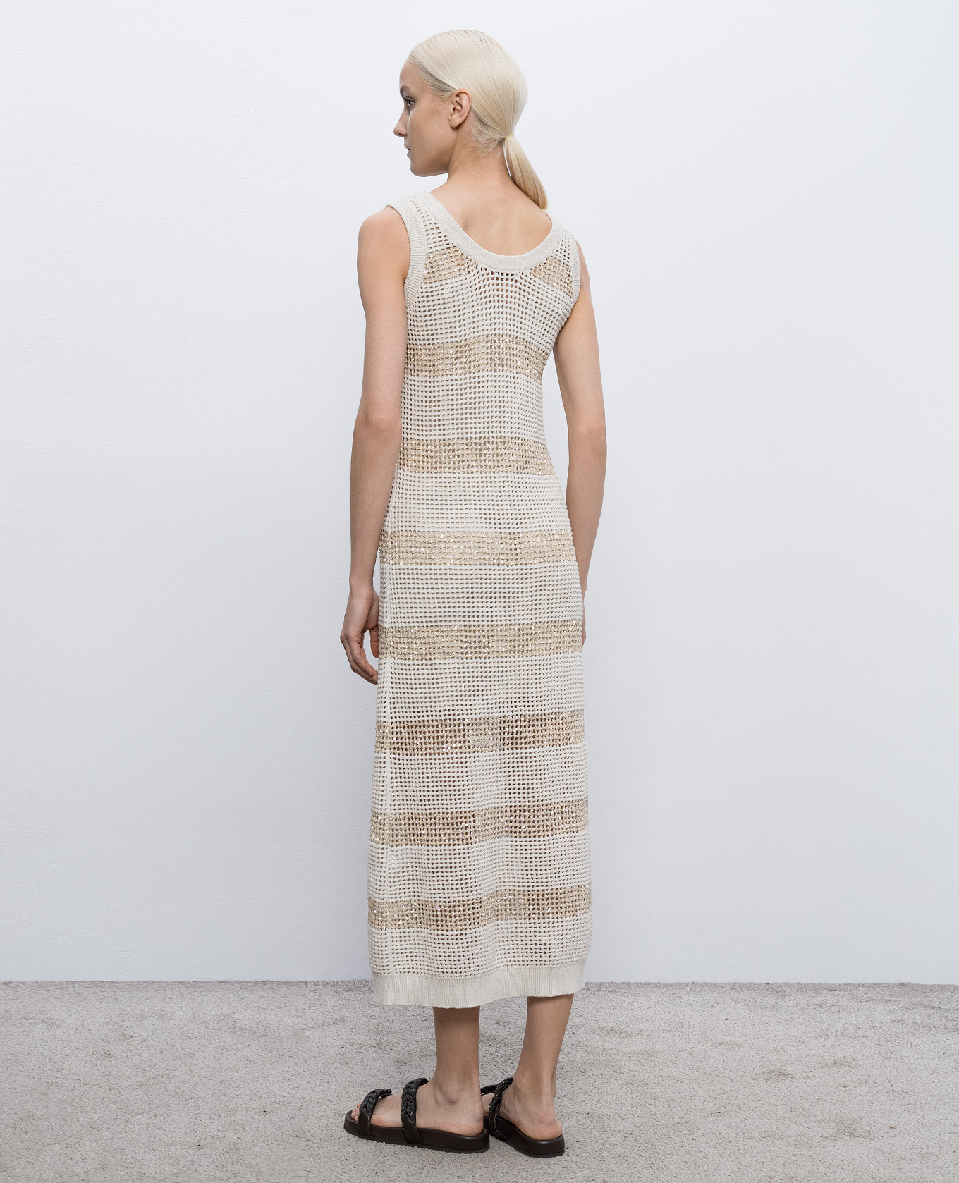 

Beige striped dress with sequins Brunello Cucinelli