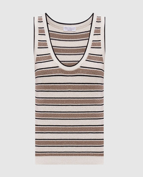 Brunello Cucinelli Ivory striped lurex T-shirt MAZ263800P