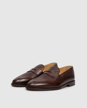 Brunello Cucinelli Brown leather loafers with weaving MZURNTB745