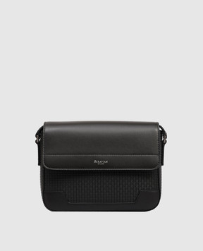Serapian Black leather messenger bag with logo SRSTSMML735024ACG2