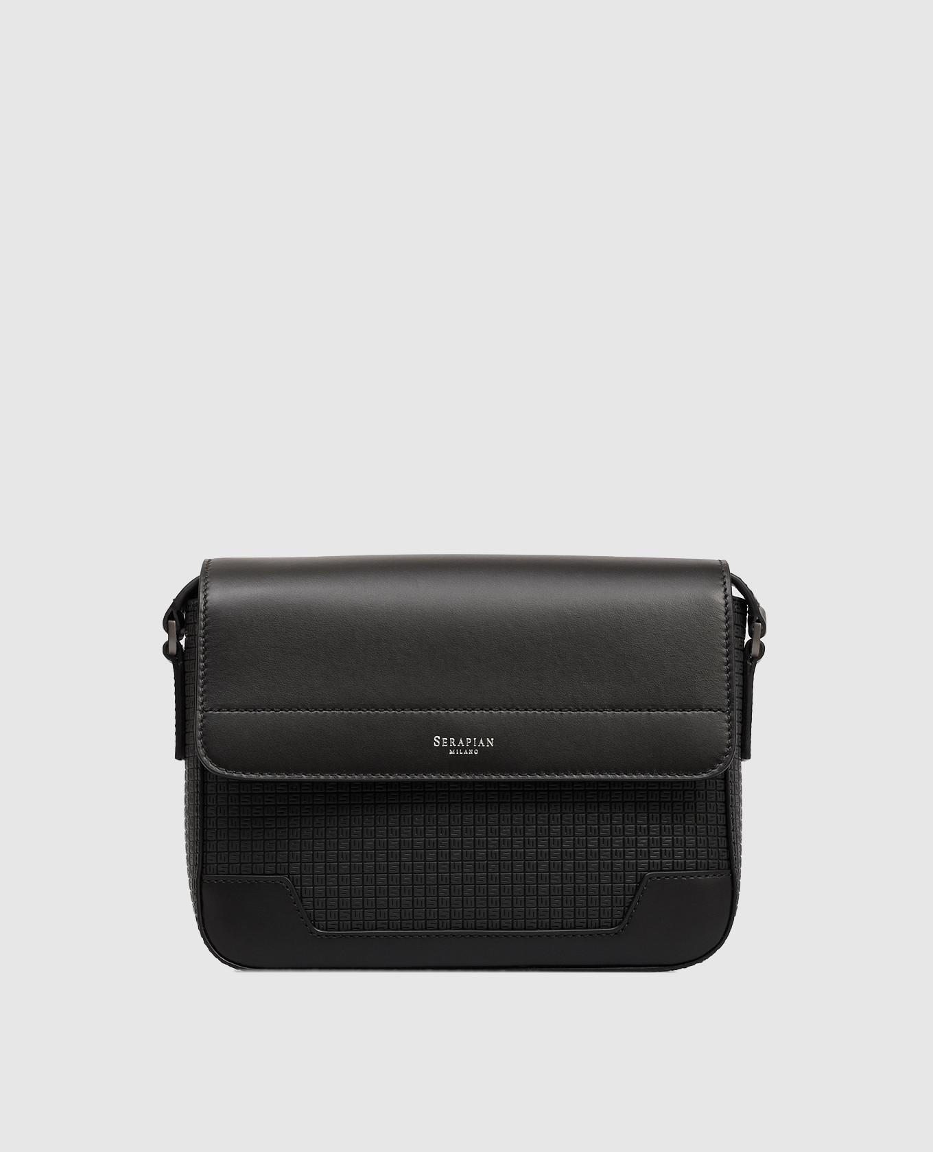 

Black leather messenger bag with logo Serapian