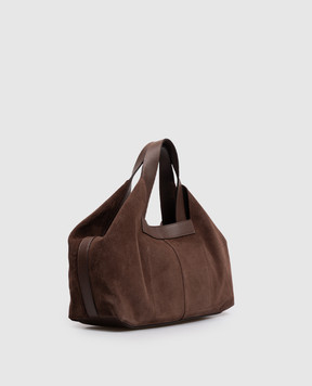 Twinset Brown suede tote bag with logo embossing 262TB7141