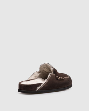 Premiata Brown suede mules with fur trim M7462CROSTA