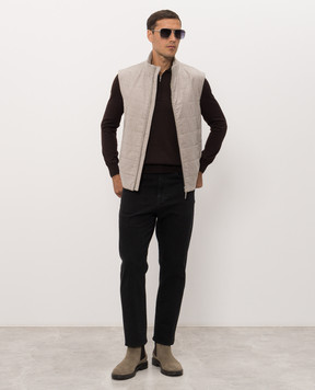 Bertolo Cashmere Brown wool and silk polo shirt with zipper 900837000006
