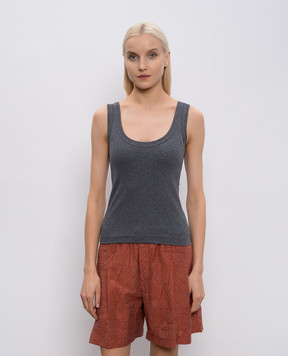 Brunello Cucinelli Gray ribbed top with monil chain M0TC8FX210