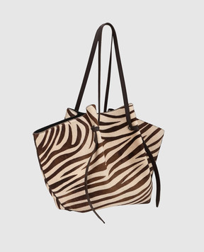 YUZEFI Mochi beige leather tote bag in animal print LARGEMOCHIPONY