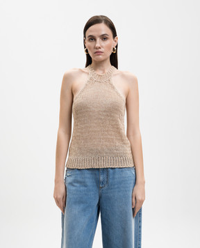 Solotre Beige knitted top with linen M3AB0003