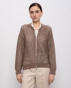 Peserico Brown openwork cardigan with sequins A99077F0709110