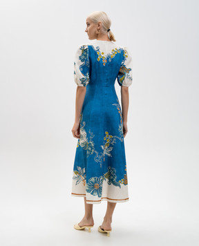 Alemais Luda blue linen midi dress 6392D