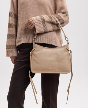 Twinset Beige leather hobo bag with embossed logo 262TB7170