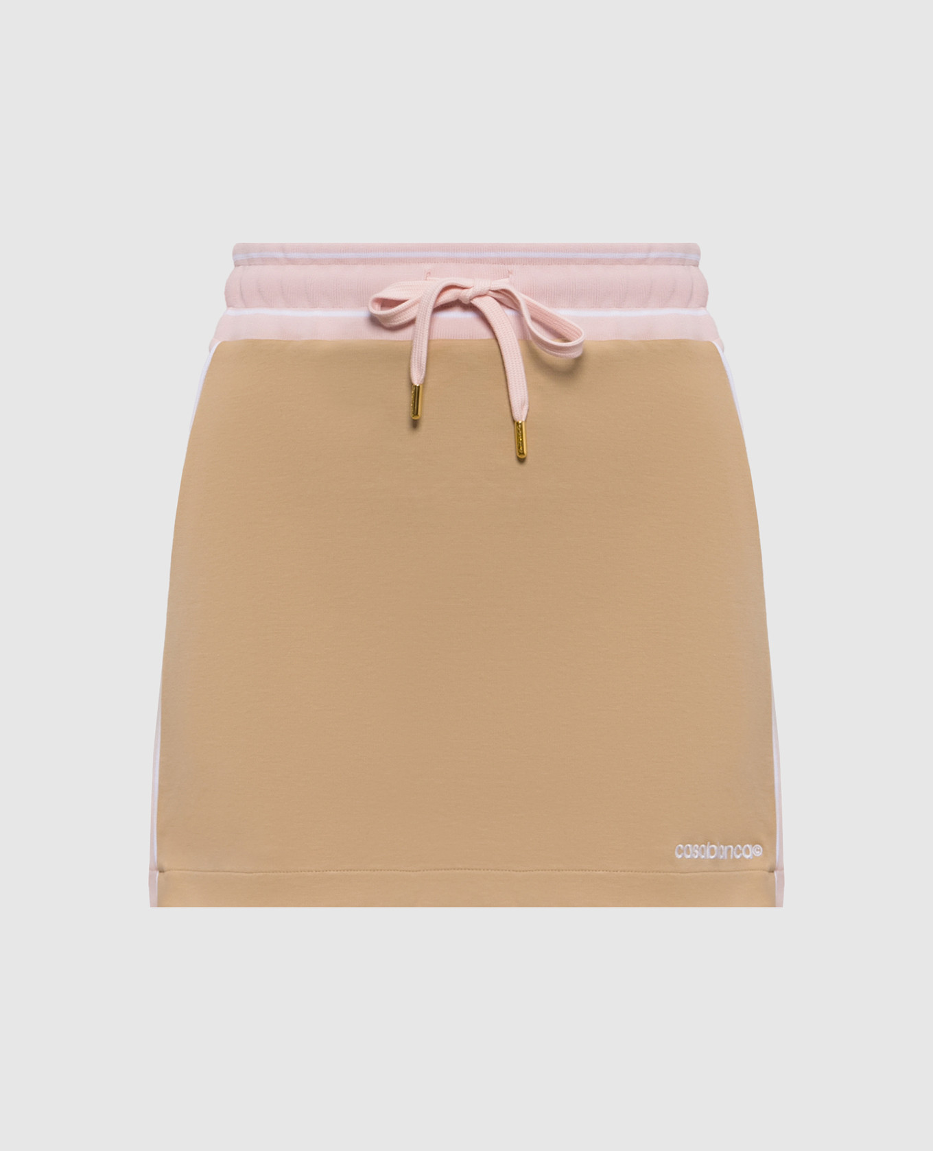 Beige mini skirt with logo embroidery