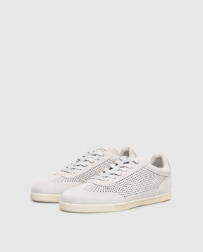 Kiton Grey suede sneakers with perforations USSA397N01382