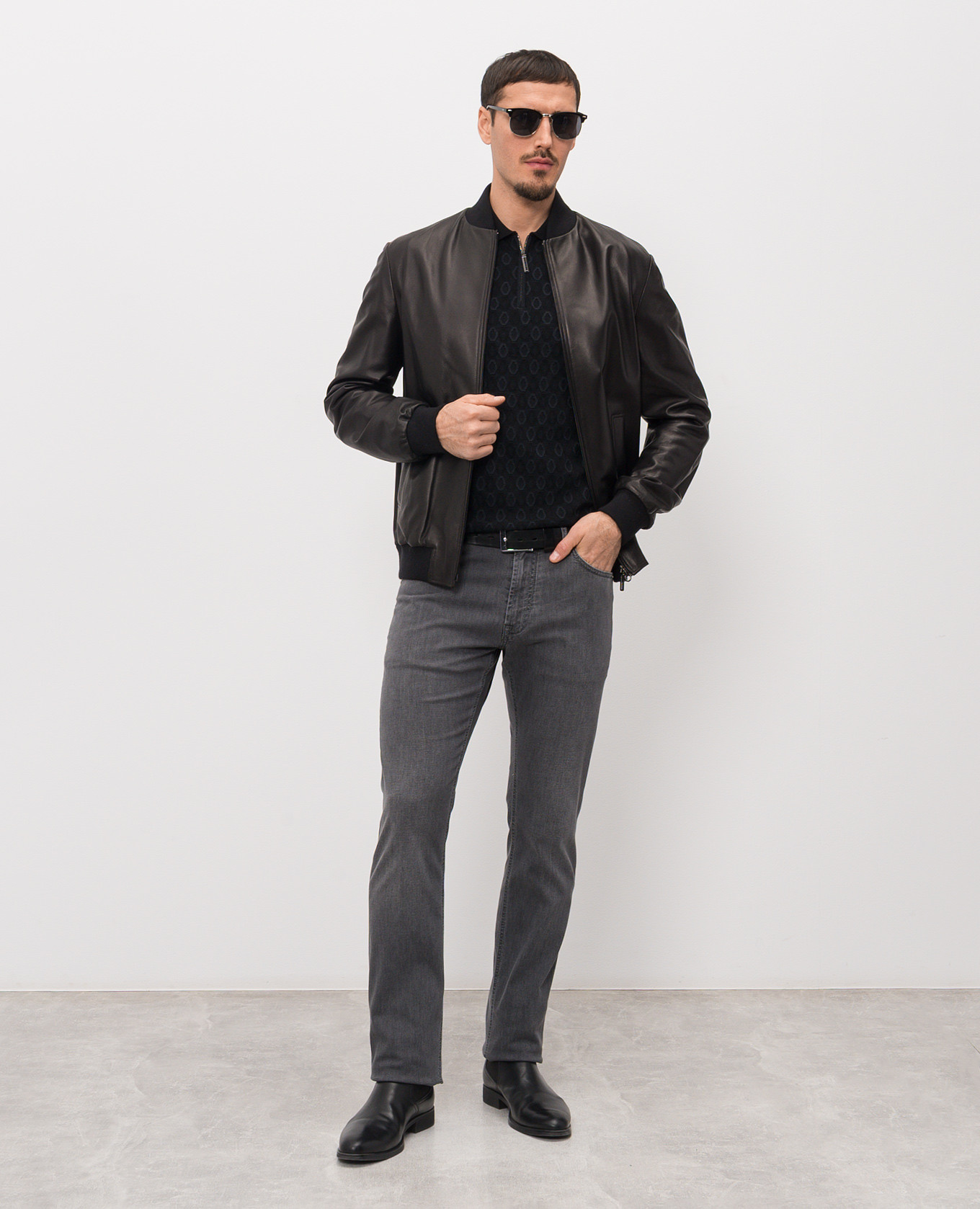 

Black polo shirt with patterned silk Stefano Ricci