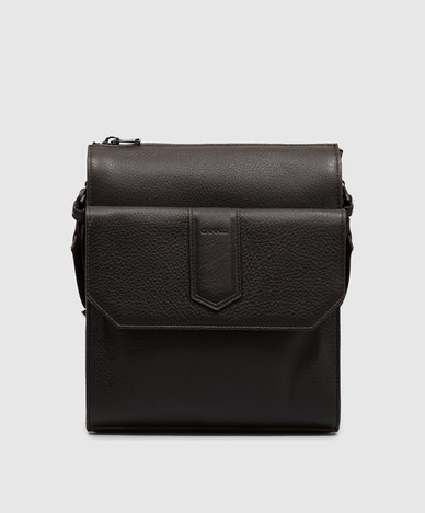 Brown leather bag with embossed logo