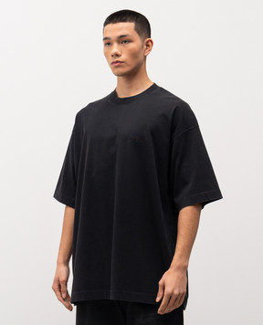 Vetements Black straight-cut T-shirt with logo embroidery ME76TR139BB