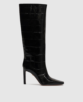 Babe Pay Pls Black glossy leather boots with crocodile embossed pattern 523914KO
