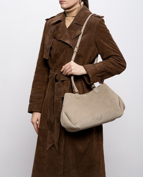 Christian Villa Beige suede tote bag with logo embossing 06367
