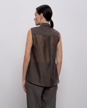 Peserico Brown silk blouse with monil chain A0811608372