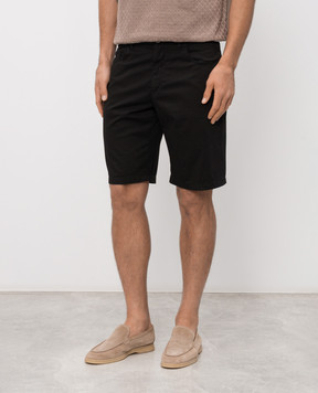 Stefano Ricci Black shorts with embroidered monogram logo M8T6100080TFANT