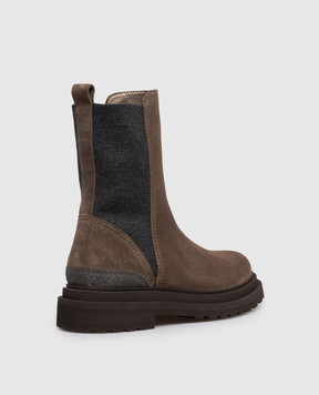 Brunello Cucinelli Brown suede Chelsea boots with monil chain MZSFG3307P