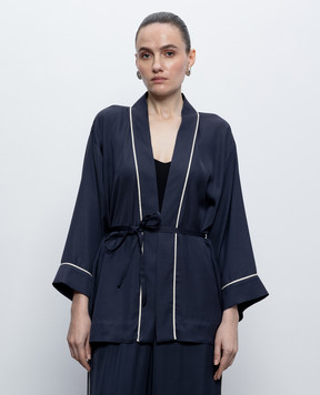 Peserico Blue wrap blouse with monil chain E06441A01940