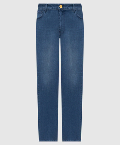 Blue jeans with logo patch