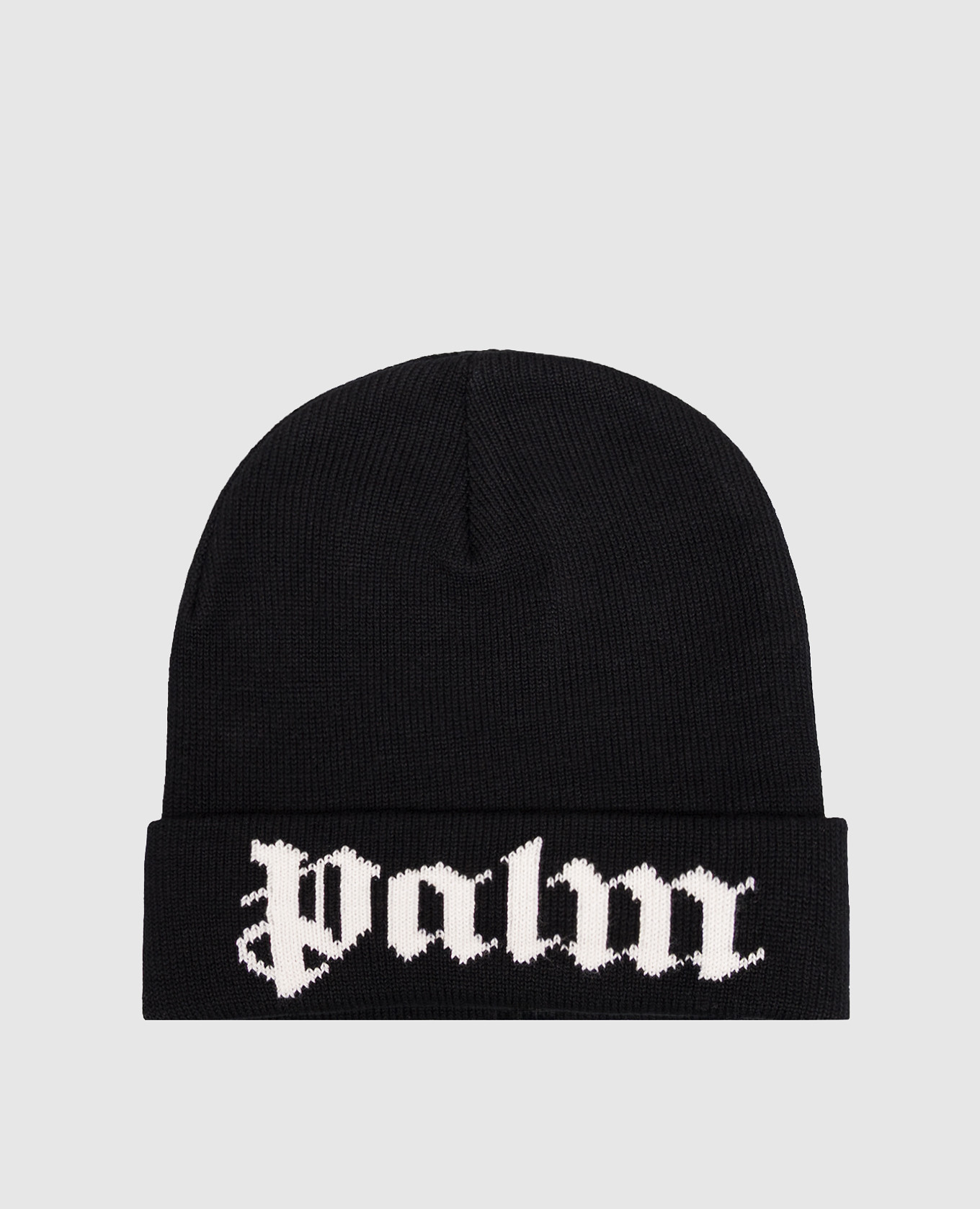 Children's black hat with contrasting logo pattern