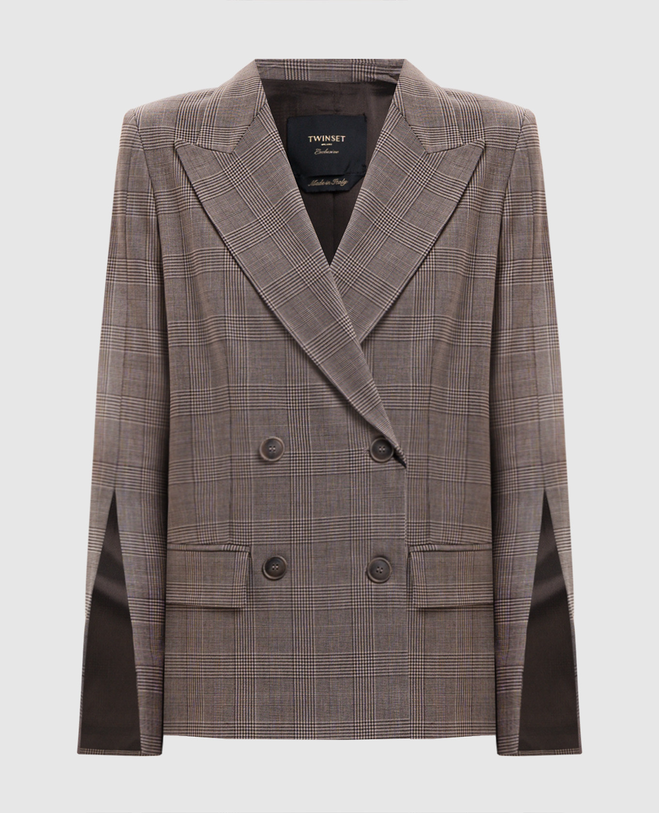 Brown double-breasted checked wool jacket