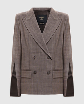 Twinset Brown double-breasted checked wool jacket 262TP2805