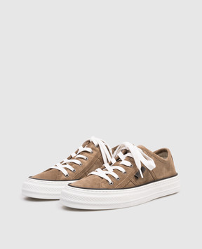 Brunello Cucinelli Brown suede sneakers with a monil chain MZSFG3221