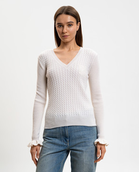 Valentino White cashmere pullover with logo embroidery 8B3KC71MA2H
