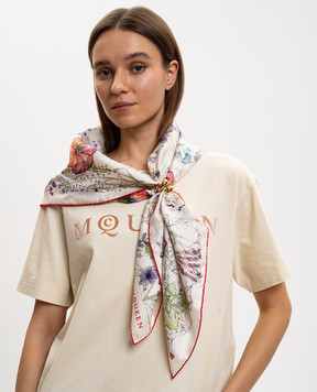 Alexander McQueen White silk scarf with a floral pattern Spider 8585293001Q