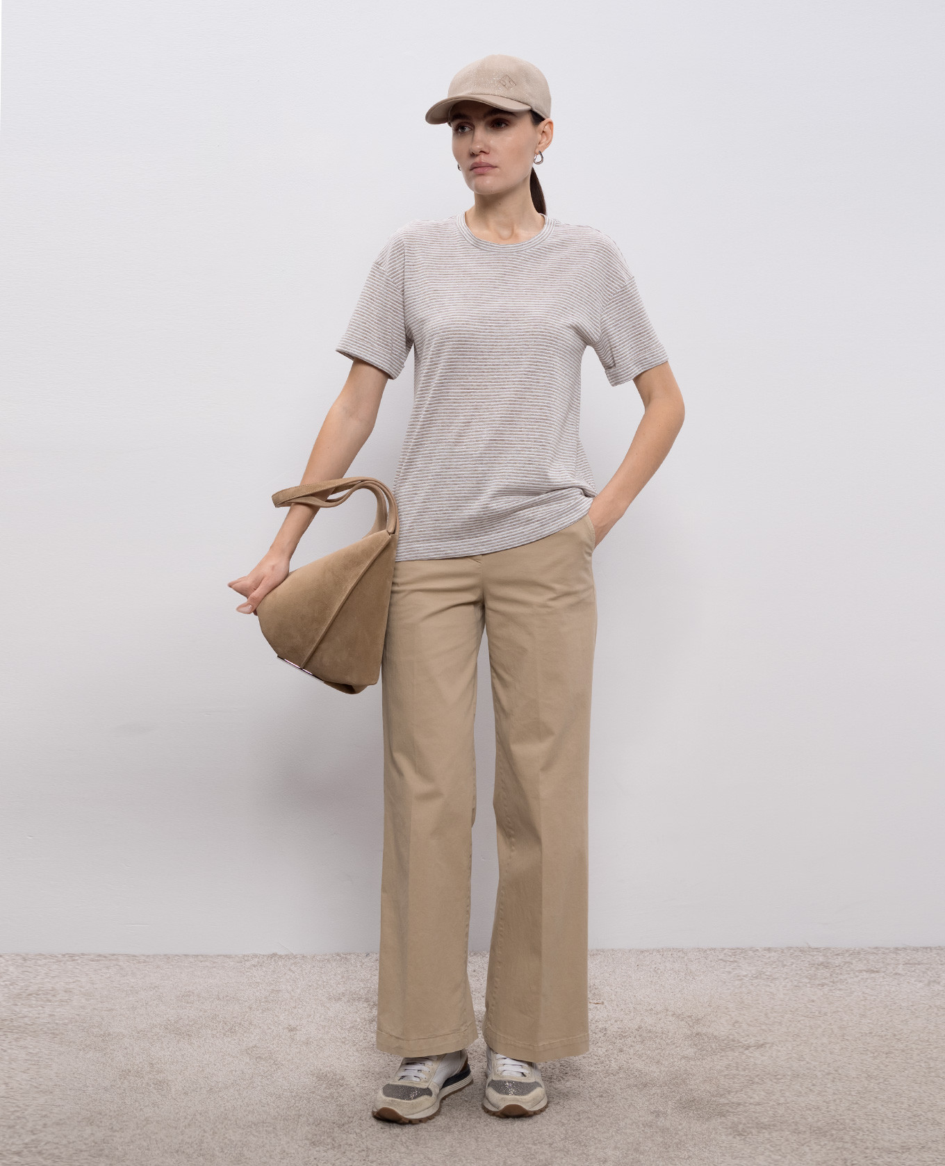 

Beige striped linen T-shirt Peserico
