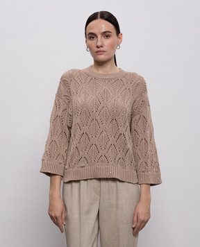 Peserico Brown openwork jumper with sequins A99054F0309110
