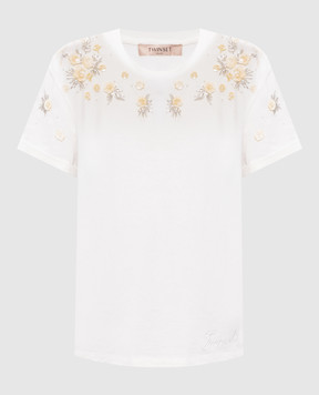 Twinset Ivory T-shirt with floral applique 261TP202C