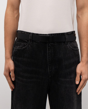 Juun.j Black leather belt with logo engraving JC618ZP105