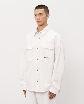 Palm Angels Ivory denim shirt with logo embroidery PMYD024S26DEN001