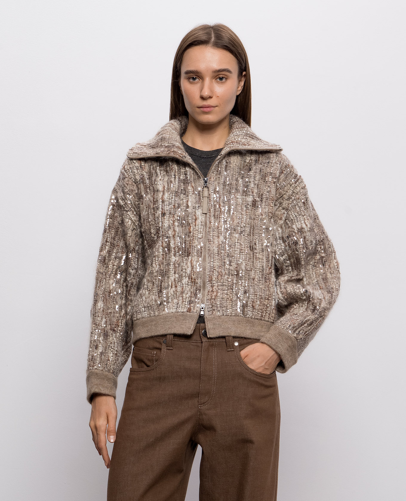 Beige cardigan with sequins Brunello Cucinelli 3