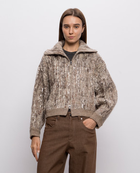 Brunello Cucinelli Beige cardigan with sequins MNLR08306P