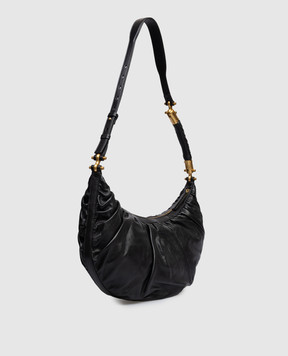 Balmain Ébène black leather hobo bag with logo print GN0BU051LOLP