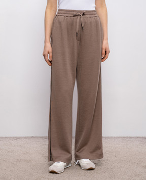 Brunello Cucinelli Brown silk sweatpants with monil chain MD828SM689