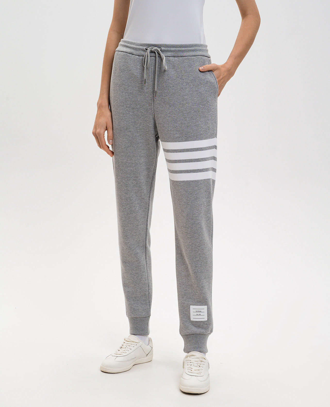 Grey joggers with branded stripes Thom Browne 3