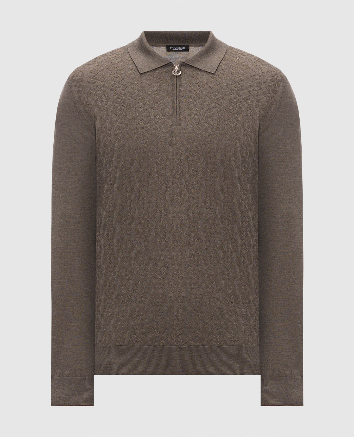 Brown cashmere and silk polo shirt