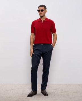 Stefano Ricci Red polo shirt made of wool, cashmere and silk in a pattern W505507P31W26150