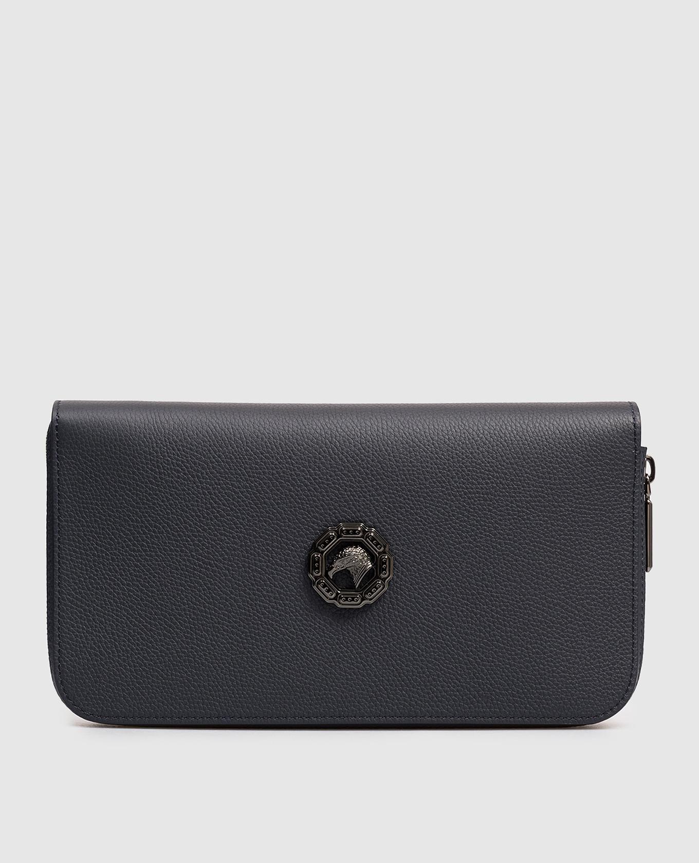 

Blue leather clutch with textured emblem Stefano Ricci