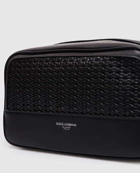 Dolce&Gabbana Black leather vanity case with weaving BT3310AN419